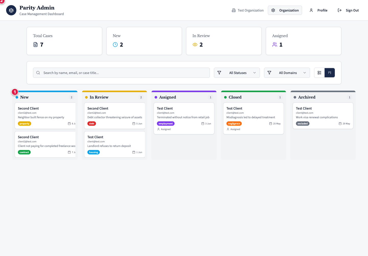 The Kanban board view