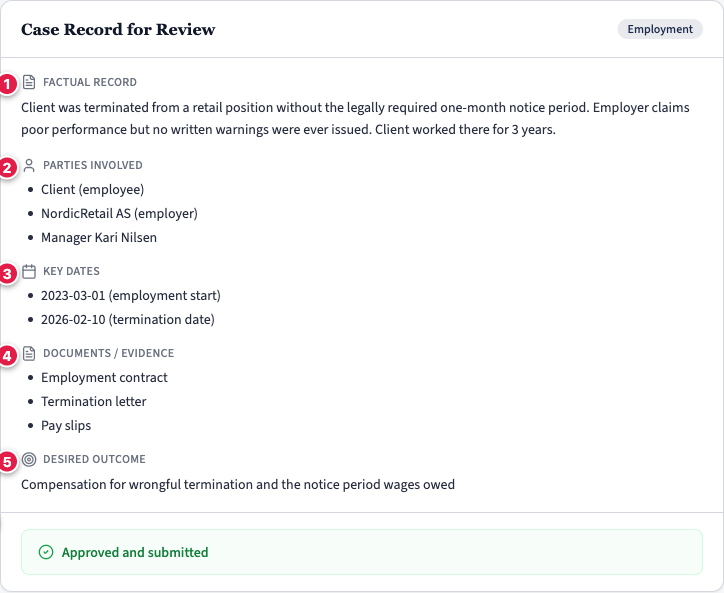 The client reviewing and approving the case record