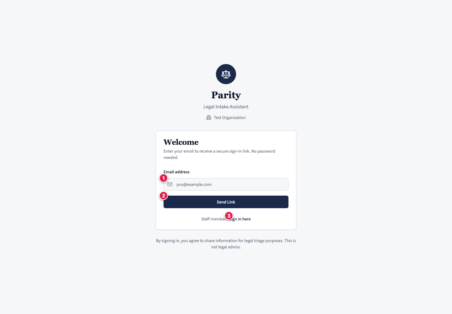 The client sign-in screen