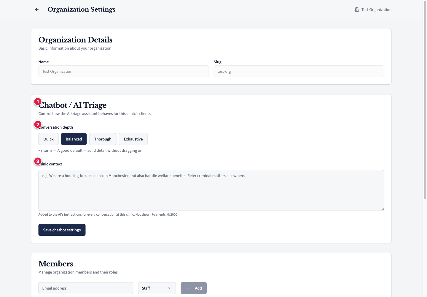 Organization settings